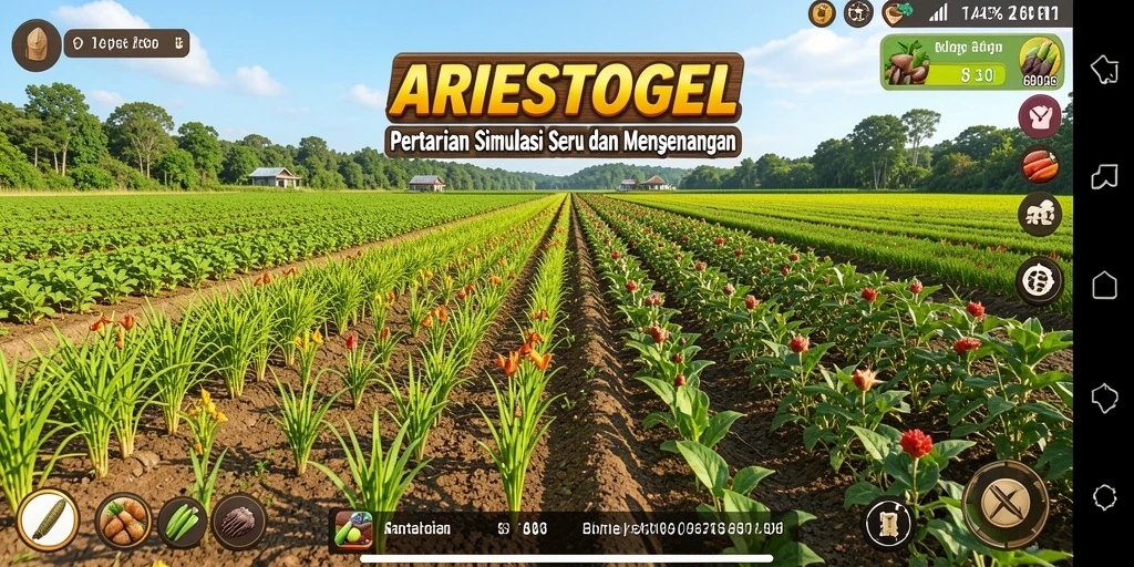 Screenshot ARIESTOGEL menunjukkan keseruan gameplay di ladang yang subur.