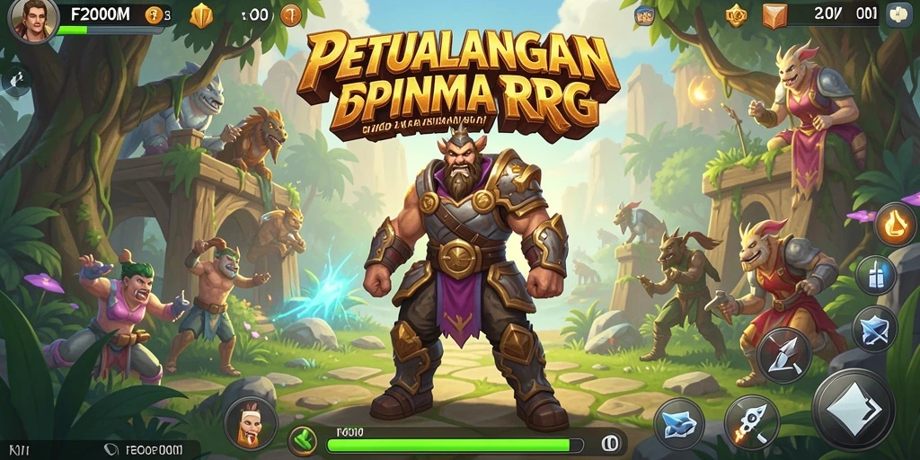 Screenshot utama F200M menunjukkan aksi seru dalam pertempuran RPG.
