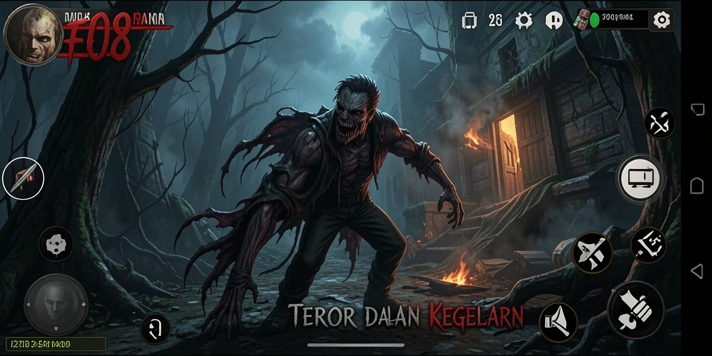 Screenshot gameplay FO8 menampilkan aksi mencekam dalam kegelapan.