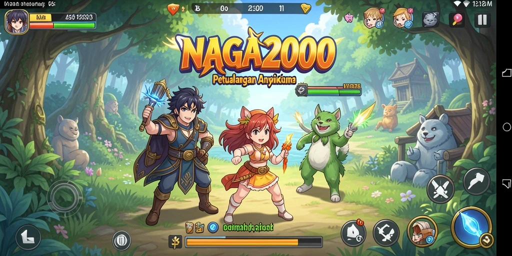 Tampilan gameplay seru dalam NAGA2000 yang penuh aksi dan karakter anime.