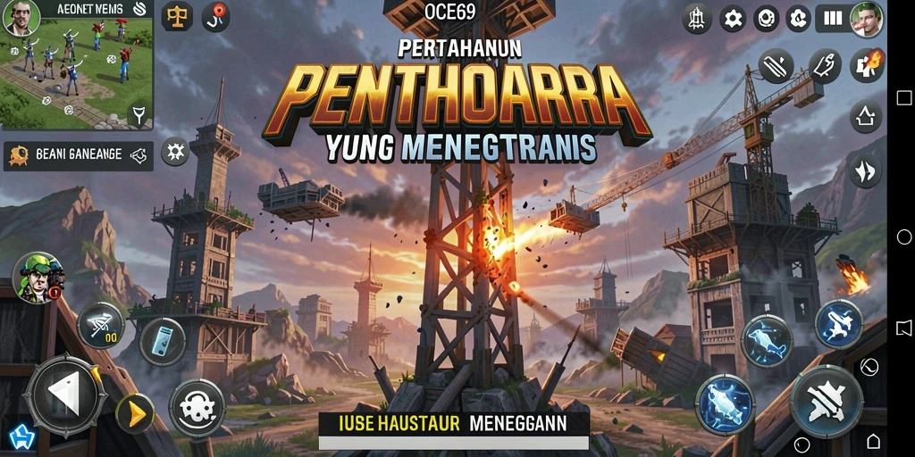Tampilan gameplay OCE69 yang seru dalam pertahanan menara.
