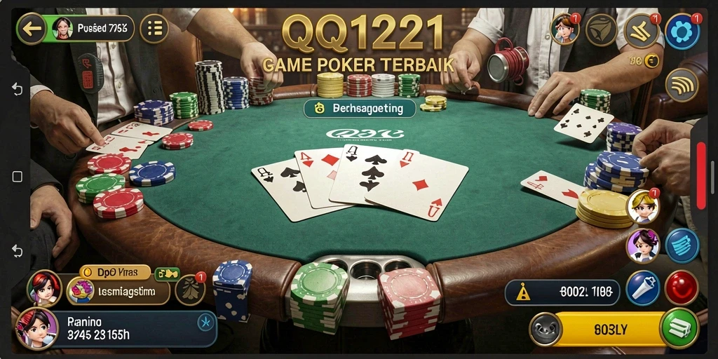Tampilan gameplay QQ1221 yang menampilkan aksi seru dalam permainan Poker.