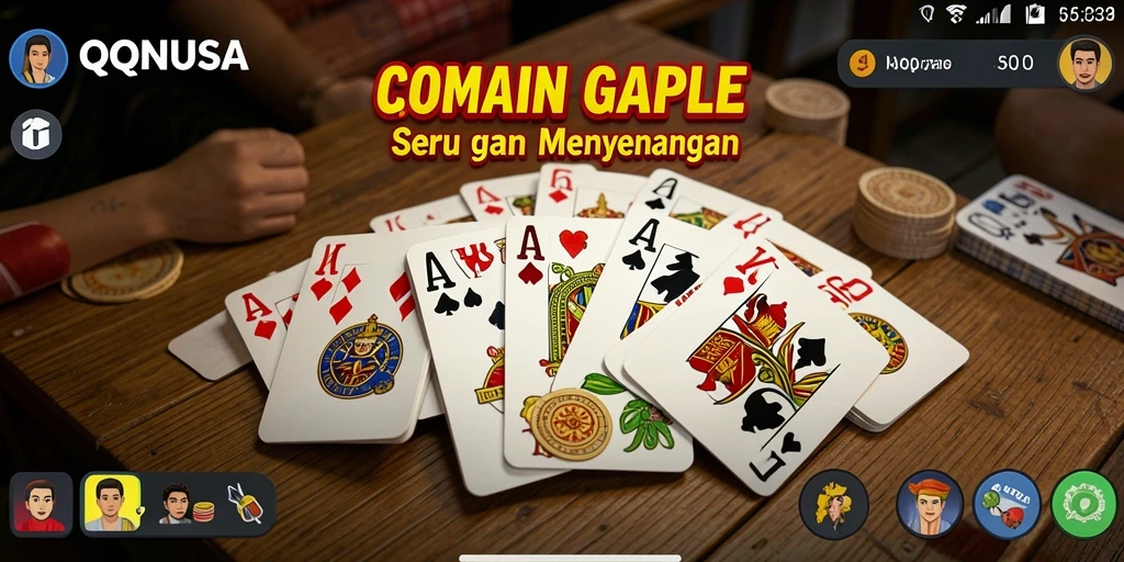 Tampilan antarmuka QQNUSA yang menarik dan gameplay Gaple yang seru.