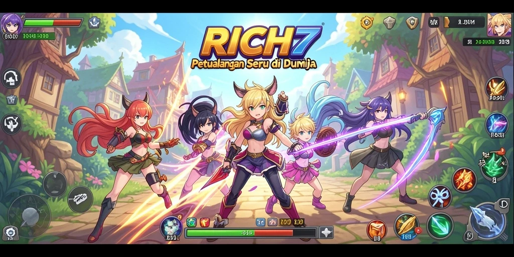 Screenshot gameplay RICH7 menampilkan aksi karakter anime yang menakjubkan.