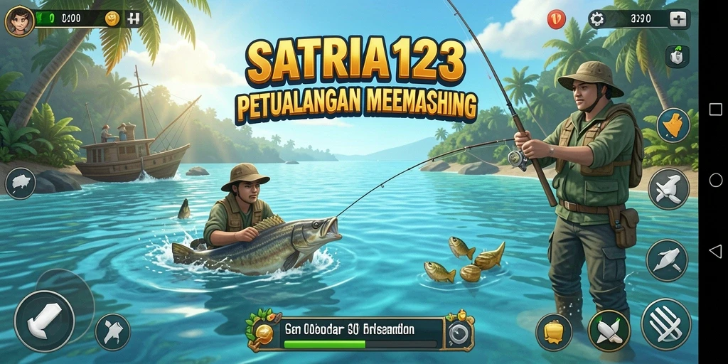 Cuplikan gameplay SATRIA123 menunjukkan suasana seru memancing.