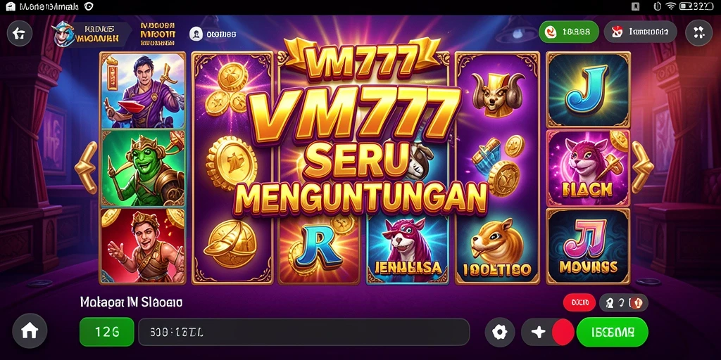 Tampilan gameplay VM777 yang menarik dengan beragam tema dan simbol.
